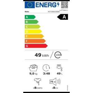 Lave-linge hublot BEKO LLFT39411 - 9 kg - Induction - L60cm - 1400 trs/min - Classe A - Blanc