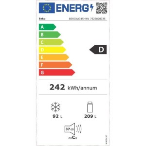 Kombinierter Kühlschrank - BEKO Serie bPro500 - B3RCNA345HW1 - Klasse D - 301 l - 59,5 x 66,5 x 179,6 cm - Weiß