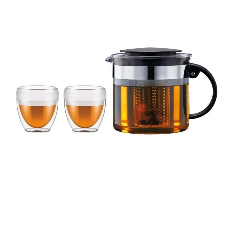 Théiere filtre - BODUM - BISTRO SET - 1.0 l en plastique + 2 gobelets double paroi 0.25 l