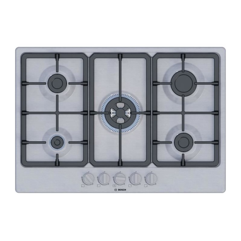 Table de cuisson a gaz - BOSCH Série 4 - 5 foyers - 52 x 75 x 4,5 cm - PGQ7B5K90 - Inox