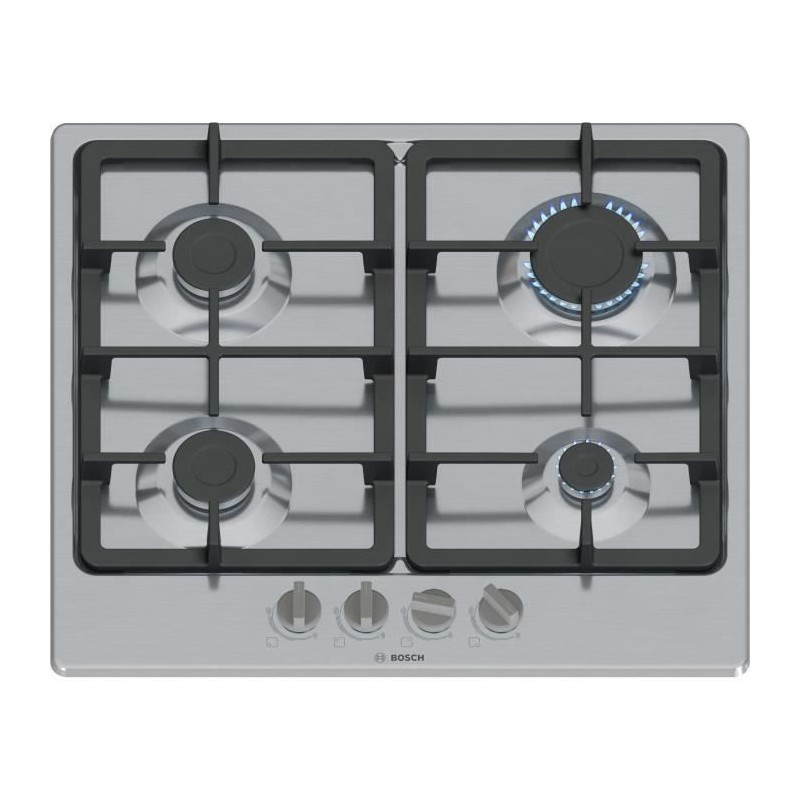 Table de cuisson a gaz - BOSCH Série 4 - 4 foyers - 52 x 58,2 x 4,5 cm - PGP6B5K90 - Inox