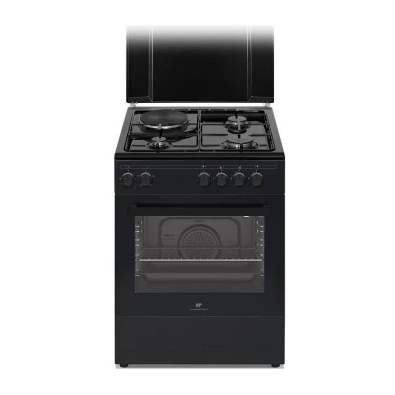 Gemischter Kocher CONTINENTAL EDISON CECM60FCB – 3 Gasbrenner + 1 Elektro – L59,8 x T61 xH83 cm – Schwarz