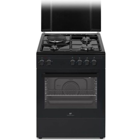Gemischter Kocher CONTINENTAL EDISON CECM60FCB – 3 Gasbrenner + 1 Elektro – L59,8 x T61 xH83 cm – Schwarz