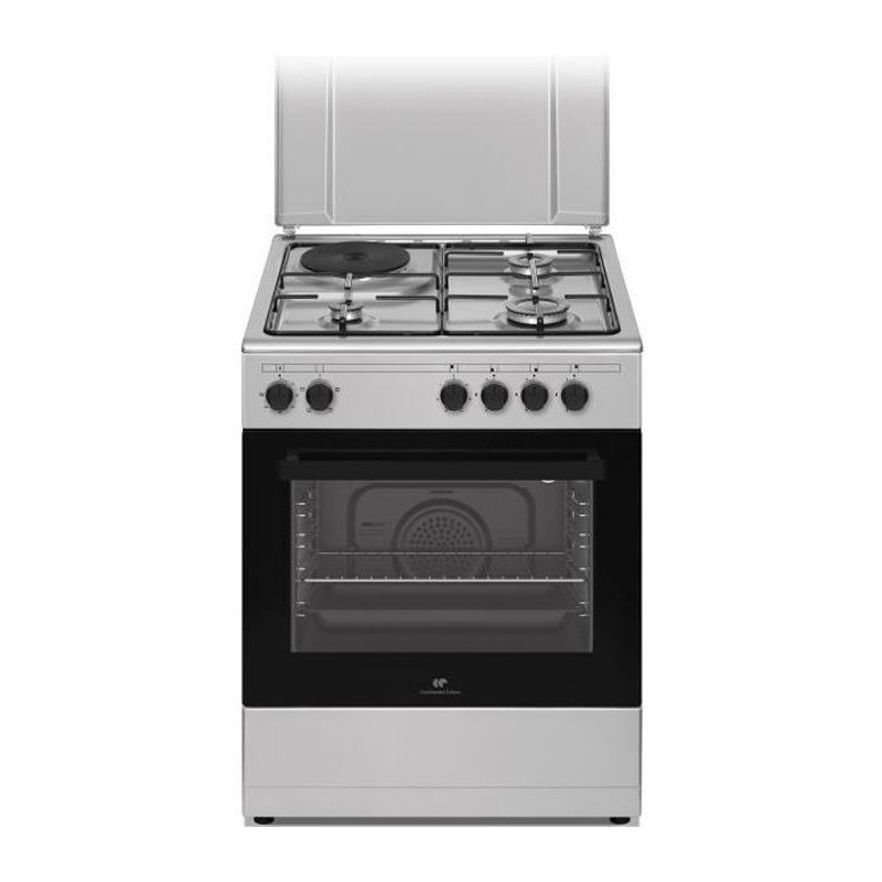 Cuisiniere mixte CONTINENTAL EDISON CECM60FCS - 3 feux gaz + 1 électrique - L59,8 x P61 xH83 cm - Silver