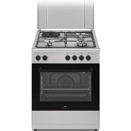 Gemischter Kocher CONTINENTAL EDISON CECM60FCS – 3 Gasbrenner + 1 Elektro – L59,8 x T61 xH83 cm – Silber