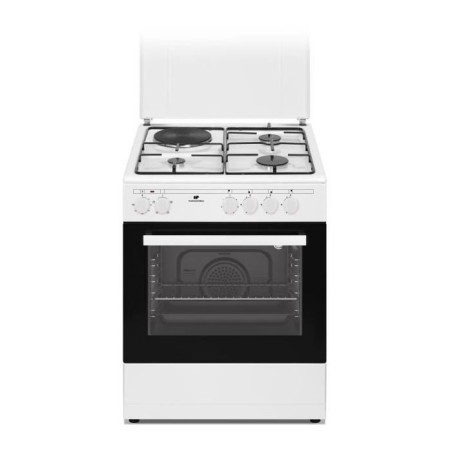 Cuisiniere mixte CONTINENTAL EDISON CECM60FCW - 3 feux gaz + 1 électrique - L59,8 x P61 xH83 cm - Blanc