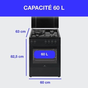 Gemischter Kocher CONTINENTAL EDISON CECM60FCB – 3 Gasbrenner + 1 Elektro – L59,8 x T61 xH83 cm – Schwarz