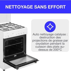 Cuisiniere mixte CONTINENTAL EDISON CECM60FCW - 3 feux gaz + 1 électrique - L59,8 x P61 xH83 cm - Blanc