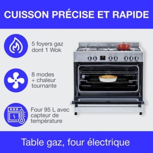Cuisiniere piano four multifonctions catalyse - CONTINENTAL EDISON - CECP9060IXDD - 95 L - Affichage digital - L90 x H 85 cm - I