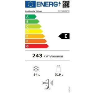 Kühlschrank hoch freien Gefrierschrank - Continental Edison - 413L - Gesamt ohne Frost - Edelstahl - L70 cm x H 178 cm