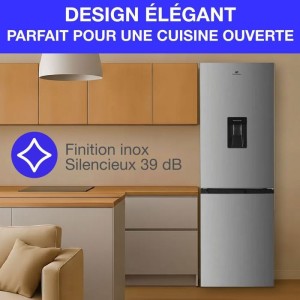 Réfrigérateur congélateur bas 251L - CONTINENTAL EDISON - Total No Frost - Inox - Classe D - L 55 cm x H 180 cm