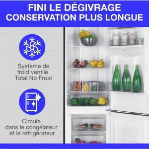 Réfrigérateur congélateur bas 251L - CONTINENTAL EDISON - Total No Frost - Inox - Classe D - L 55 cm x H 180 cm