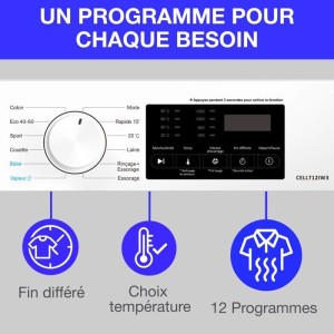 Lave-linge hublot - CONTINENTAL EDISON - CELL712IW3 - 7 kg - Induct...