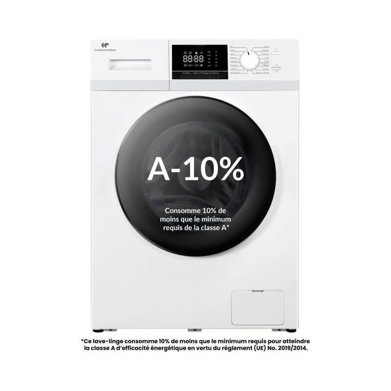 Lave-linge hublot - CONTINENTAL EDISON - CELL8140IW1 - 8kg - Moteur induction - 60 cm - 1400 trs/min - Blanc