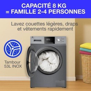 Lave-linge hublot - CONTINENTAL EDISON - CELL8140IS1 - 8kg - Moteur...