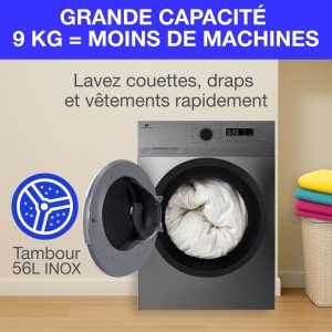 CONTINENTAL EDISON CELL914ISS Bullauge-Waschmaschine – 9 kg – Breit...