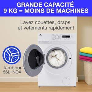 Lave-linge hublot CONTINENTAL EDISON CELL914IWS - 9 kg - Largeur 59...