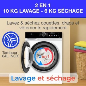 Lave-linge séchant - CONTINENTAL EDISON - CELS106W - 10kg / 6kg - M...