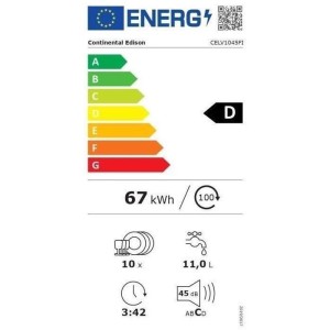 Lave-vaisselle encastrable CONTINENTAL EDISON CELV1045FI-10 couverts - Largeur44,8cm - Classe D - 45 dB - Blanc