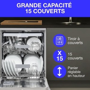 CONTINENTAL EDISON freistehender Geschirrspüler – 15 Maßgedecke – Breite 59,8 cm – Klasse D – Induktionsmotor – 39 d