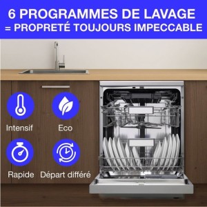 Lave-vaisselle pose libre CONTINENTAL EDISON CELV1544IXP - 15 couverts - 42dB-Silver