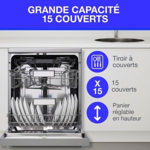 Lave-vaisselle pose libre CONTINENTAL EDISON CELV1544IXP - 15 couverts - 42dB-Silver