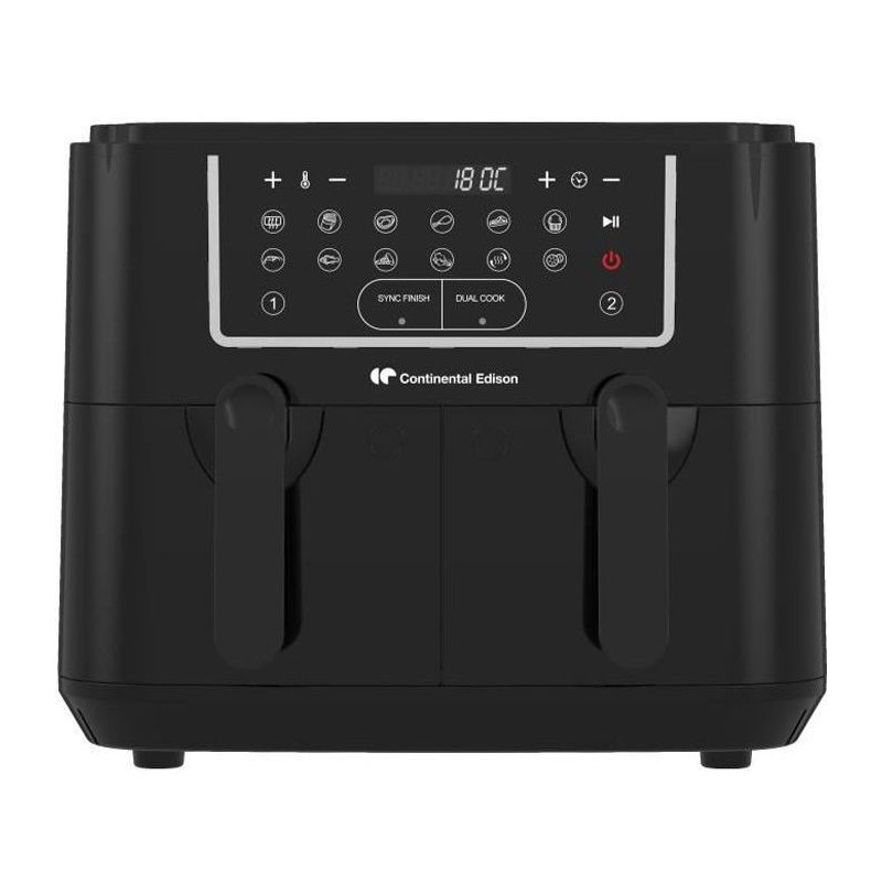 Airfryer Friteuse a Air Sans huile CONTINENTAL EDISON - CERFRSH24002CB - 9 L - Double bacs - 2400W - Noir