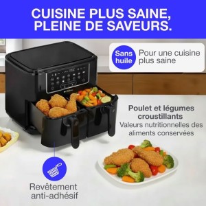CONTINENTAL EDISON Ölfreie Heißluftfritteuse – RFRSH24002CB – 9 l – Doppelschalen – 2400 W – Schwarz