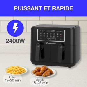 CONTINENTAL EDISON Ölfreie Heißluftfritteuse – RFRSH24002CB – 9 l – Doppelschalen – 2400 W – Schwarz