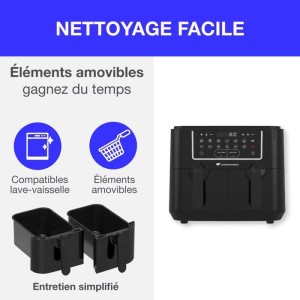 CONTINENTAL EDISON Ölfreie Heißluftfritteuse – RFRSH24002CB – 9 l – Doppelschalen – 2400 W – Schwarz