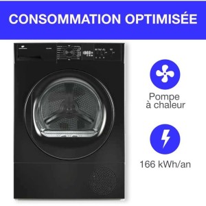 CONTINENTAL EDISON CESL10PCB2 Wäschetrockner mit Wärmepumpe – 10 kg – 60 cm – Klasse E – Schwarz