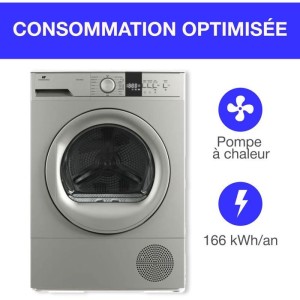 CONTINENTAL EDISON CESL10PCS2 Wäschetrockner mit Wärmepumpe – 10 kg – 60 cm – Klasse E – Silber