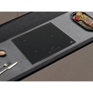 Plaque induction 3 foyers CONTINENTAL EDISON 6200W - 59 x 52 cm - 3 timers - 3 boosters - noir