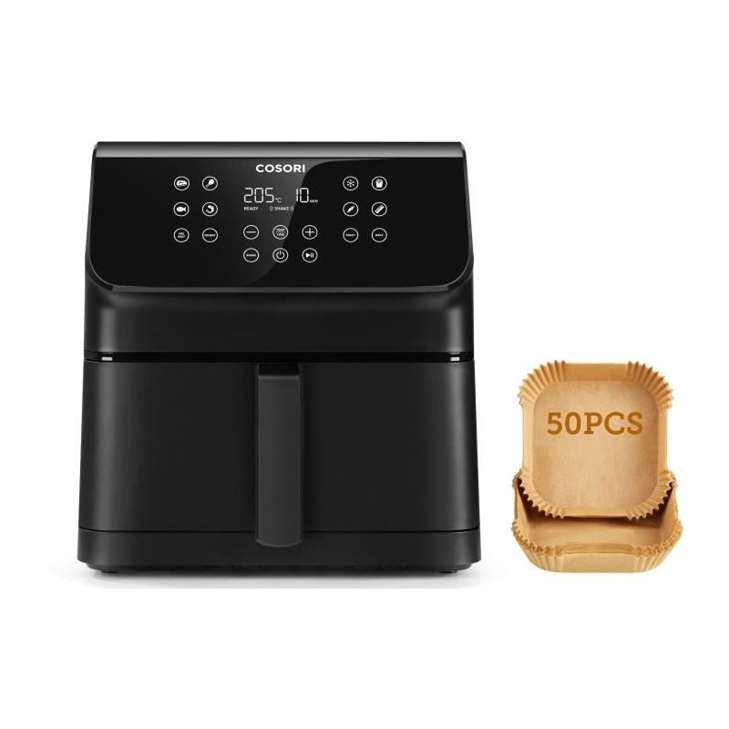 Friteuse sans huile COSORI - Premium II Chef Edition - Capacité 6,2L - 12 programmes - Pack 50 papiers cuisson - 1700W - Noir