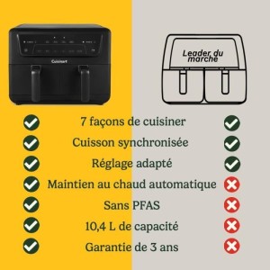 CUISINART Airfryer AFD10OBLE – 10,4 l Fassungsvermögen – Doppeltank – Schwarz – 2400 W