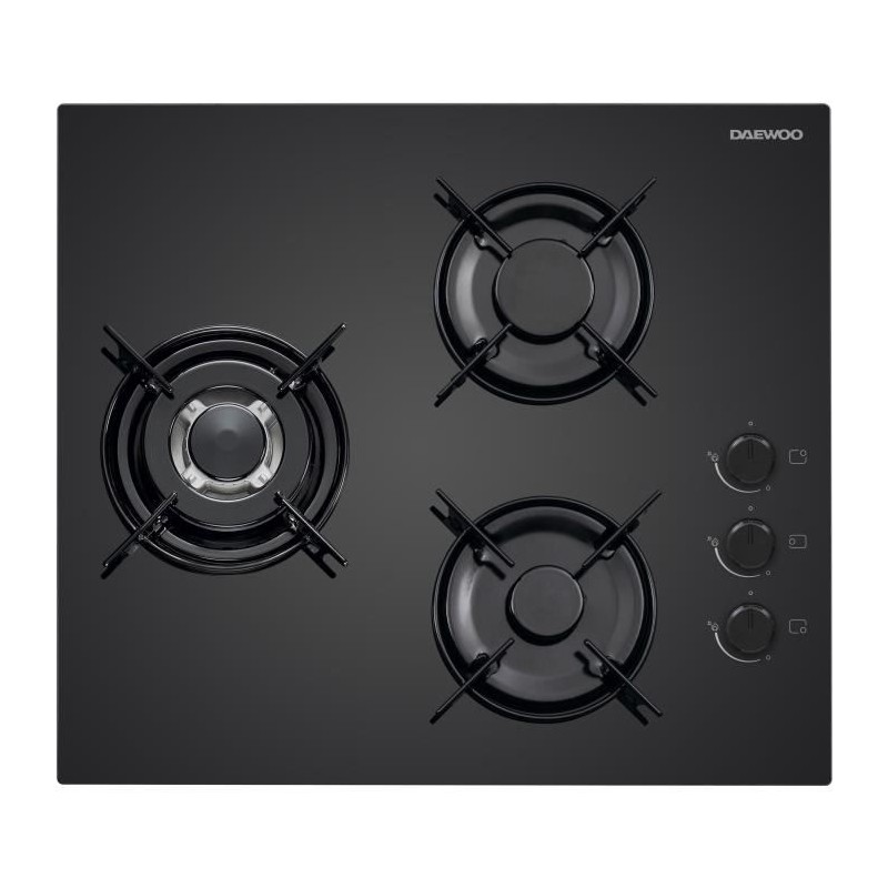 Plaque de cuisson a gaz - DAEWOO - 3 foyers - 60 cm - BH6GKR21BNL - Noir
