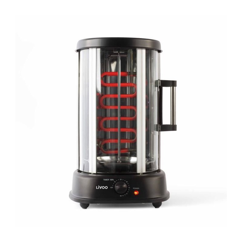 Grill vertical - LIVOO - DOM323 - 1500W - Jusqu'a 2,5 Kg - 1 broche centrale et 10 brochettes de 23 cm - Minuterie et rotation 3