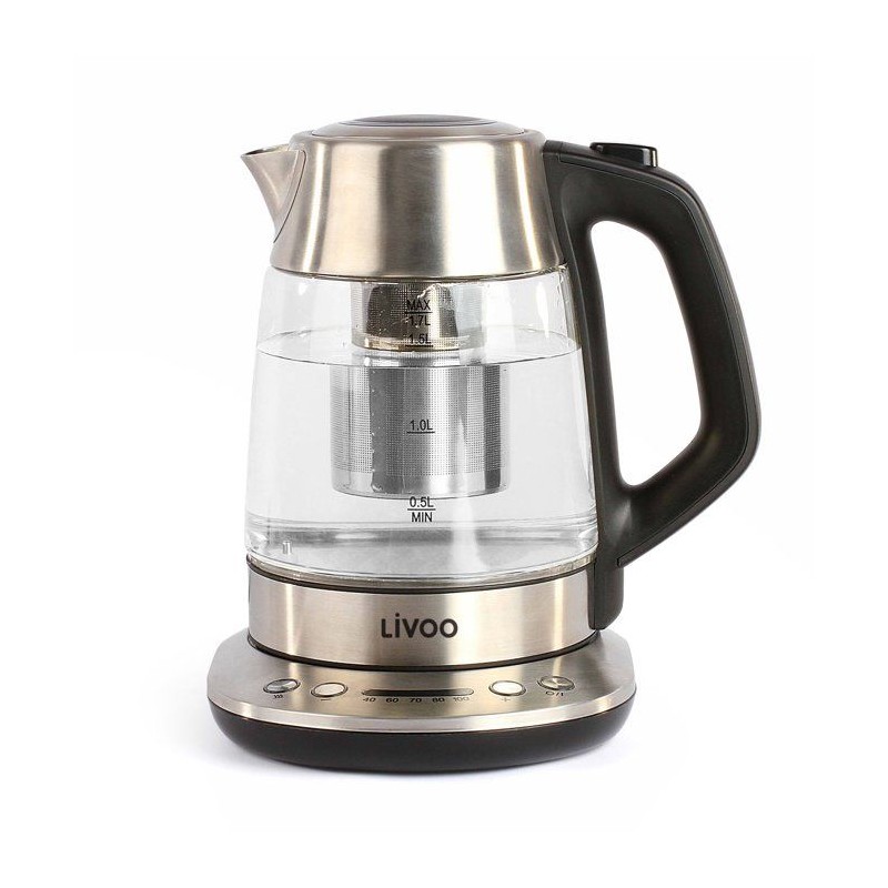Bouilloire théiere - LIVOO - DOD165 - 2200 W - 1,7 L - Température variable - Verre - Gris