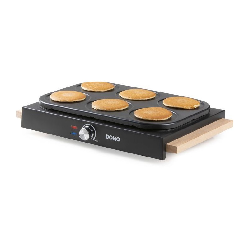 Crepiere - DOMO - DO8717P - 1000 W - Pour 6 crepes de Ø 11,5 cm - Thermostat réglable - Noir / Bois