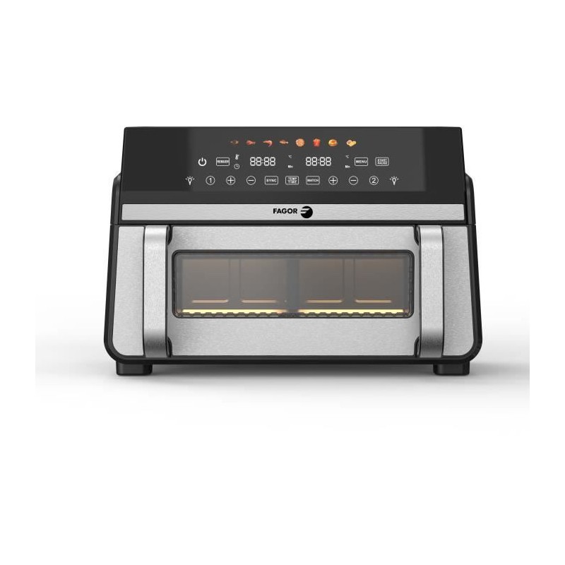 FAGOR Ölfreie Fritteuse – Airfryer FG10AF – Fassungsvermögen 11 l – Doppelte 5,5-l-Tanks – Herausnehmbare Trennwand