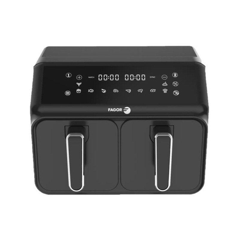 Airfryer 8L - FAGOR - Ölfreie Fritteuse 2 Tanks à 4L - 2200W - 8 Programme - Schwarz