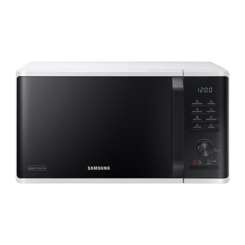 Micro-ondes solo 23L - SAMSUNG - MS23K3555EW - Blanc - Contrôle électronique + bouton - Fonction maintien au chaud
