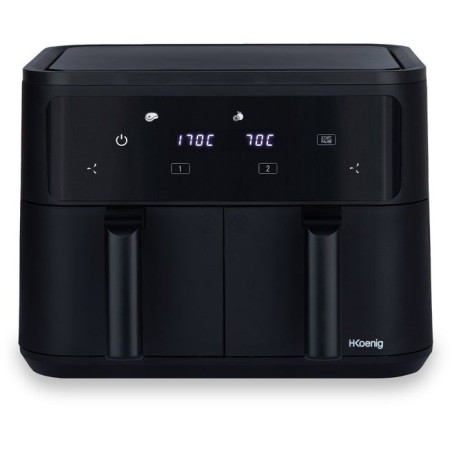 HKoeNIG Ölfreie Fritteuse – FRY900 – 9 l Fassungsvermögen – 4,5 l Doppeltank – 8 Kochprogramme – 2400 W