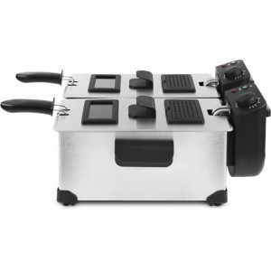 HKoeNIG DFX600 - Doppelpfanne 2x3L - 3600W - 2 unabhängige Thermostate - Herausnehmbare Körbe - Anti-Geruchsfilter - Stahl