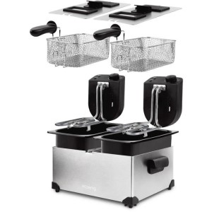 Friteuse HKoeNIG - DFX600 - Double Cuve 2x3L - Thermostats indépendants - Paniers amovibles - Acier inoxydable - 3600W