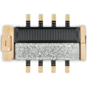 Appareil a raclette HKoeNIG - WOD360 - Jusqu'a 8 personnes - Pierre a cuire base rotative - Design bois - 1400W
