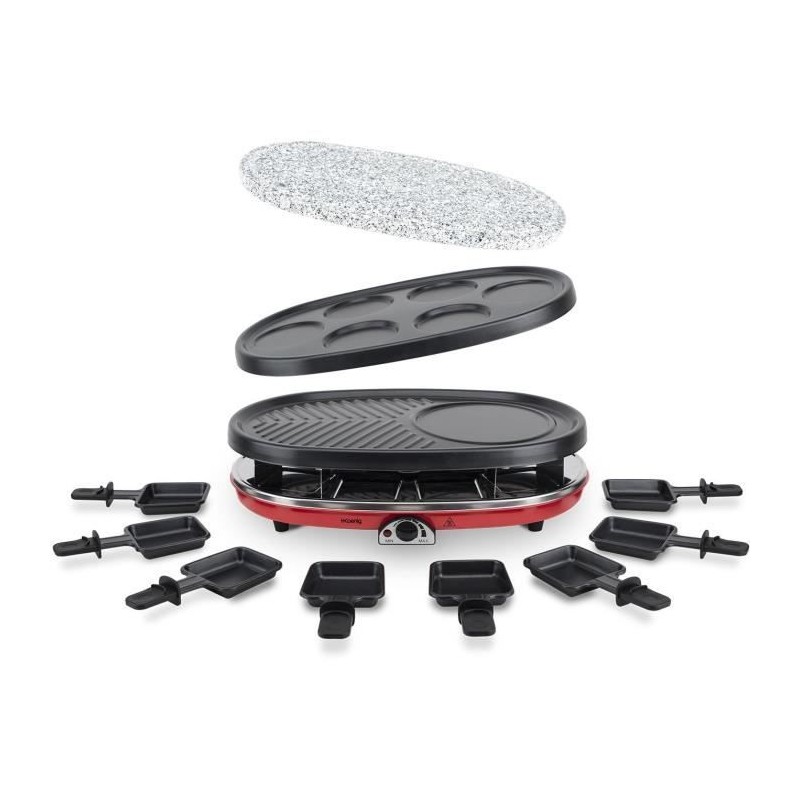 Appareil a raclette 4 en 1 HKoeNIG - RP418 - Juqu'a 8 personnes - 3 plaques interchangeables - Température réglable - 1500W