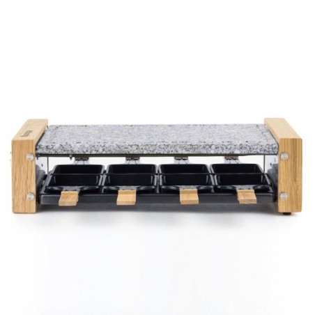 HKoeNIG Raclette-/Grillgerät – 8 Personen – Holzdesign – Kochfläche 38 x 19,5 cm – Leistung 1200 W