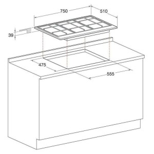HOTPOINT PNN 751 IX Plaque de cuisson gaz - 5 foyers - 10,5kW - L75 x P51cm - Revetement inox - Inox
