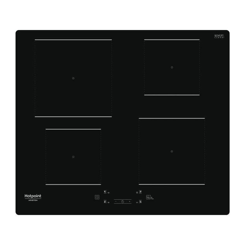 Table de cuisson induction - HOTPOINT - 4 foyers - L60 cm - HQ5660SNE - 7200 W - Revetement verre noir